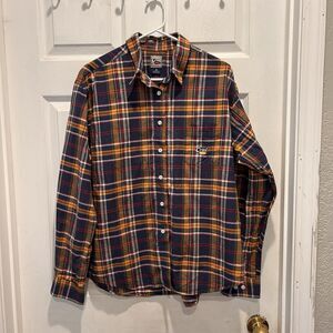 Cruel Girl Shirt Blouse Western‎ Button Down Plaid Blue Orange Red XL Cotton